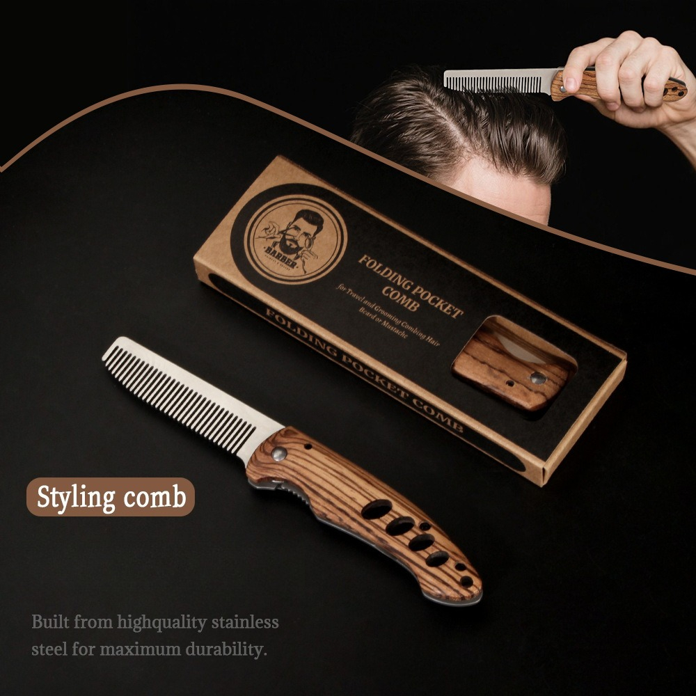 Solid Wood & Metal Folding Bea - مراجعة Mens Grooming Barber وسعره